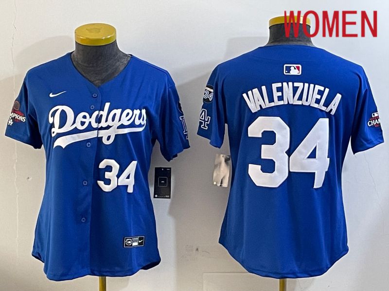 Women Los Angeles Dodgers #34 Valenzuela Blue Game 2024 Nike MLB Jersey style 12052->women mlb jersey->Women Jersey